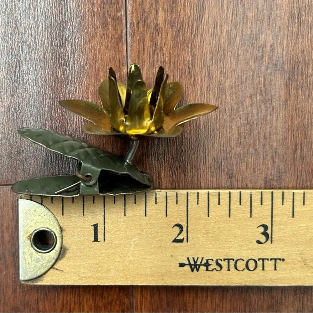 Vintage 1940s Gold & Green Metal Floral Clip-On Christmas Tree Candle Ornaments